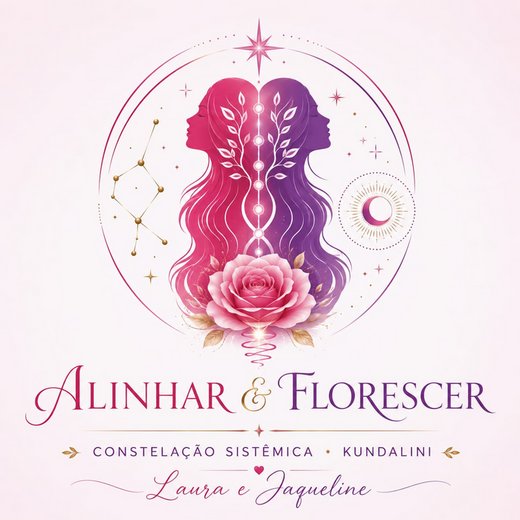 Logotipo Alinhar & Florescer: Constelação Sistêmica e Kundalini, com Laura e Jaqueline