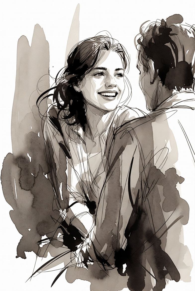 Ilustração de casal em conexão genuína — terapia para conflitos relacionais