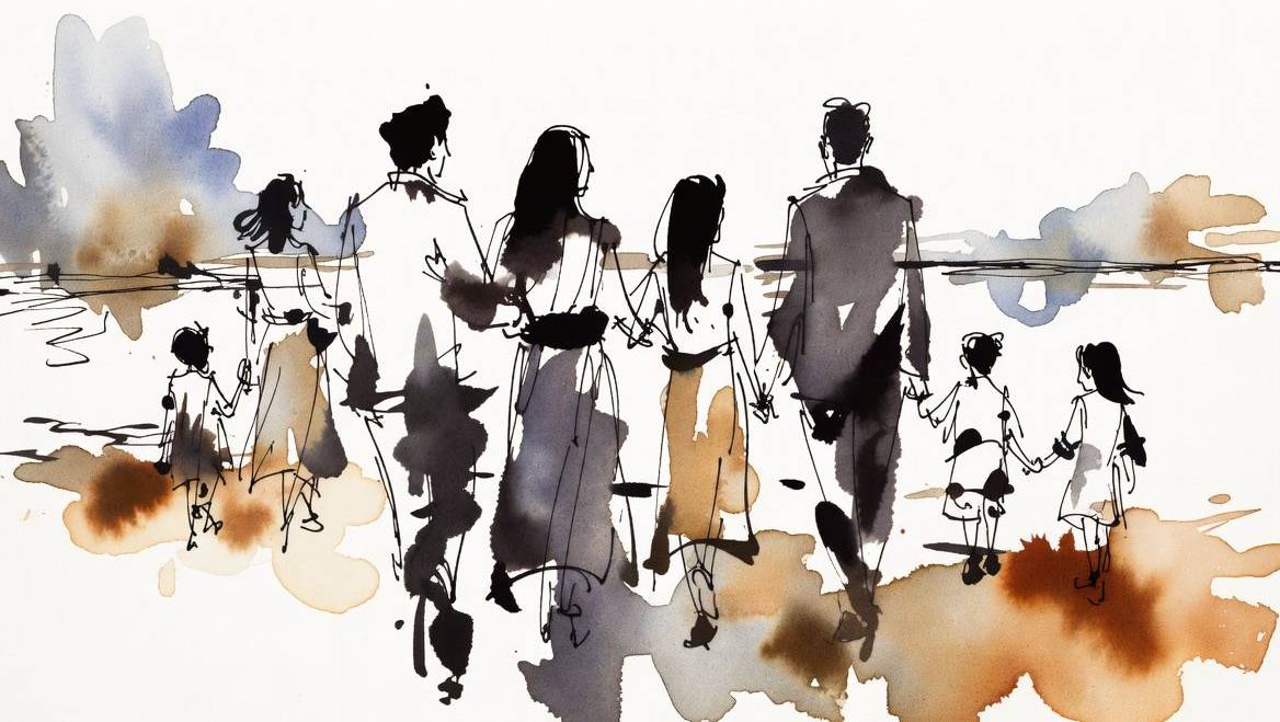 Ilustração de família caminhando junta — Constelação Familiar Sistêmica
