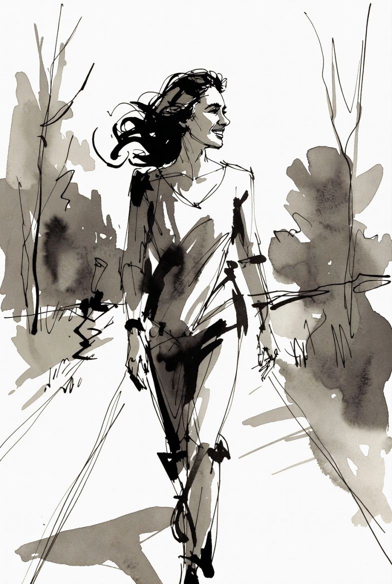 Ilustração de mulher caminhando com leveza — transições de vida